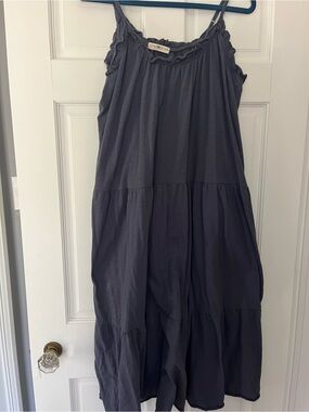 Spaghetti strap Ruffled Neck Maxi Dress in navy blue L/XL